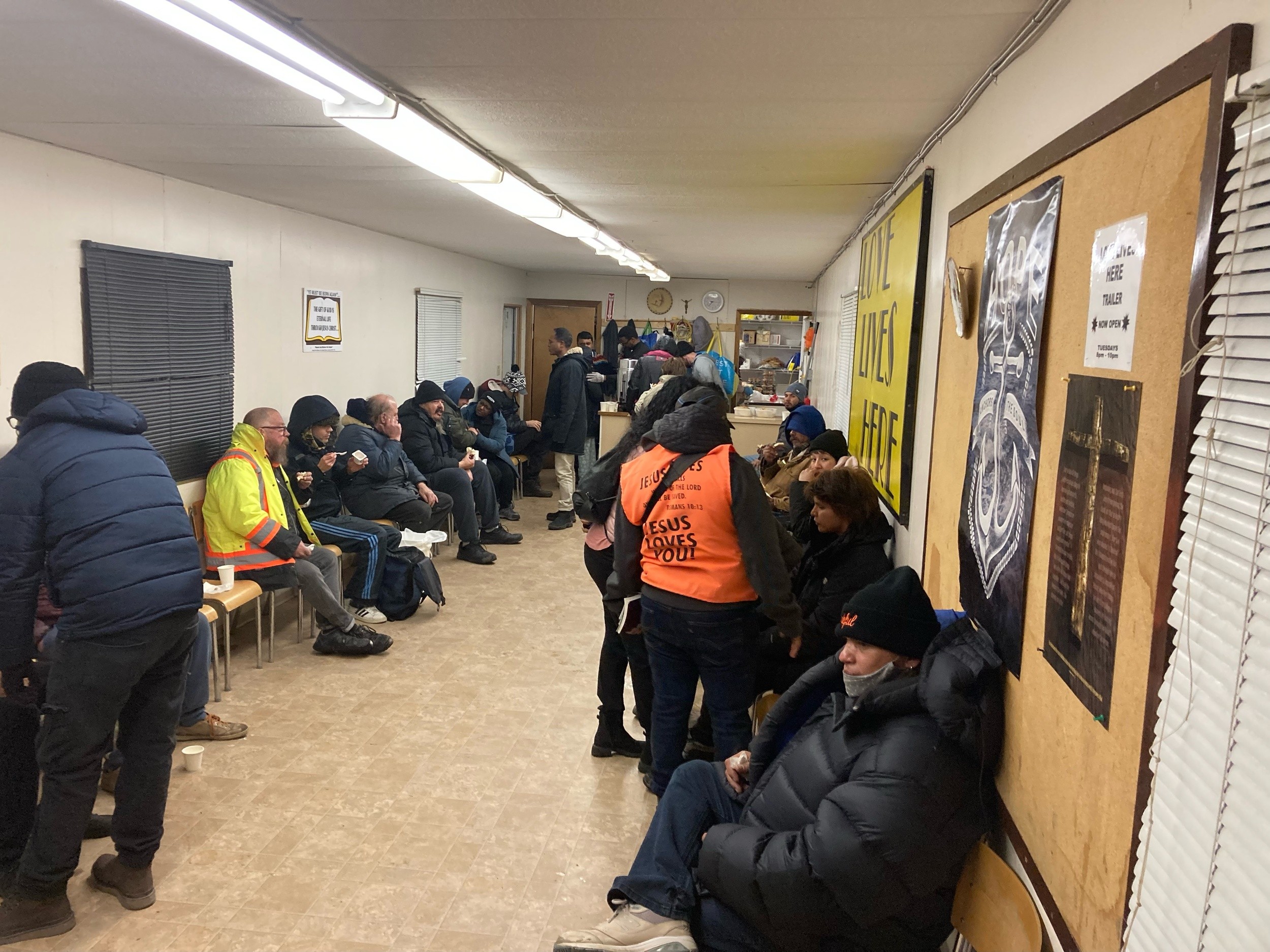 Volunteers sharing food and fellowship
